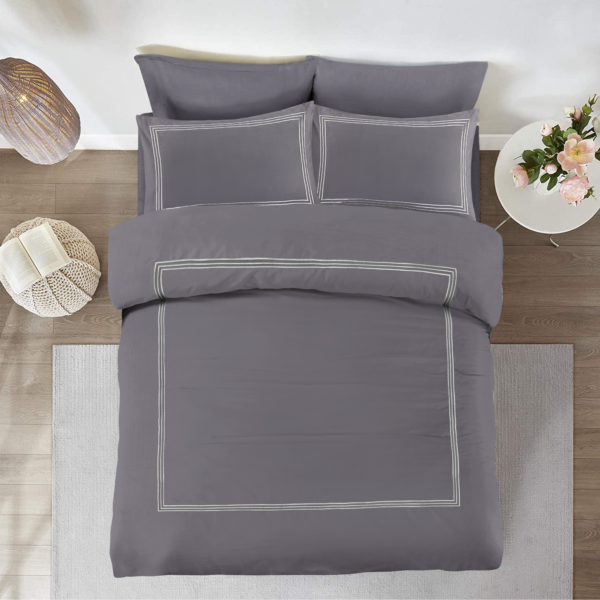 Tamor® Embroided Baratta Stitch Duvet Cover Set with Matching Pillowcases