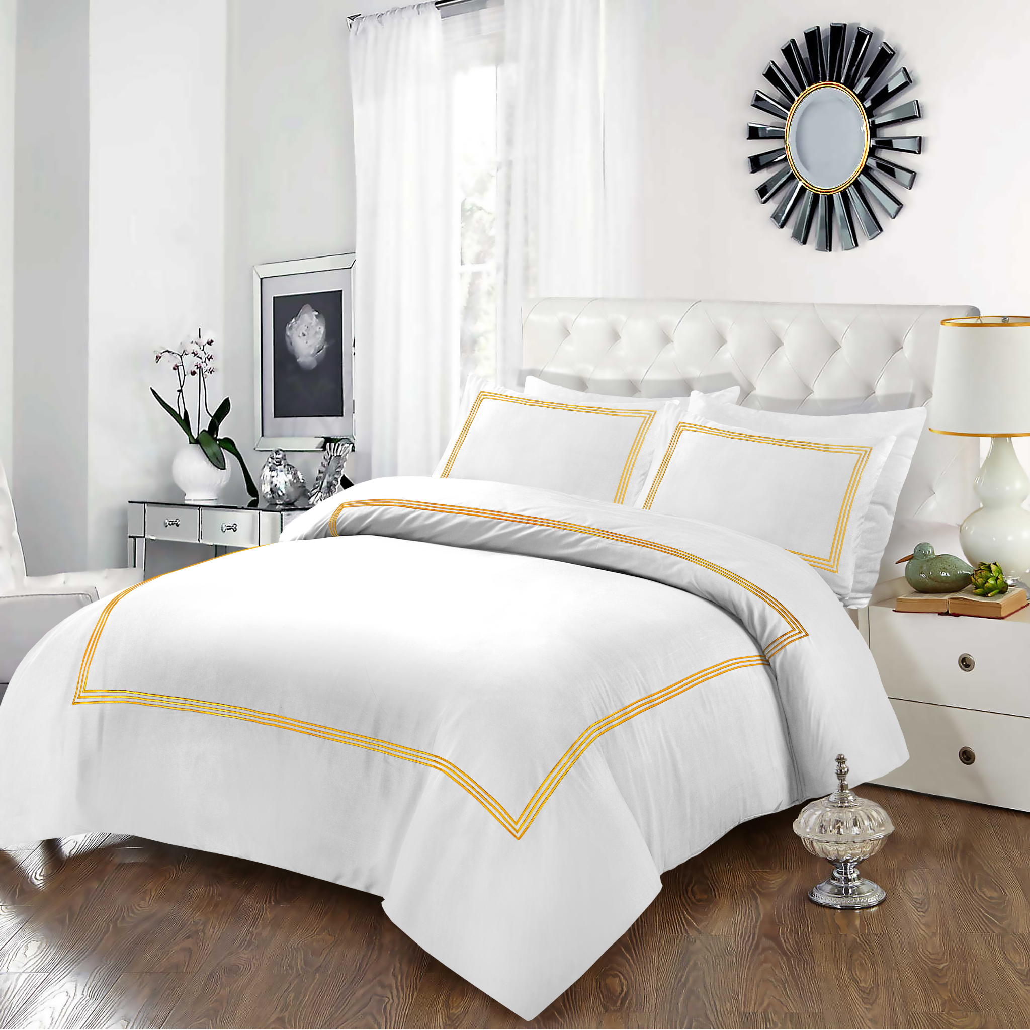 Tamor® Embroided Baratta Stitch Duvet Cover Set with Matching Pillowcases