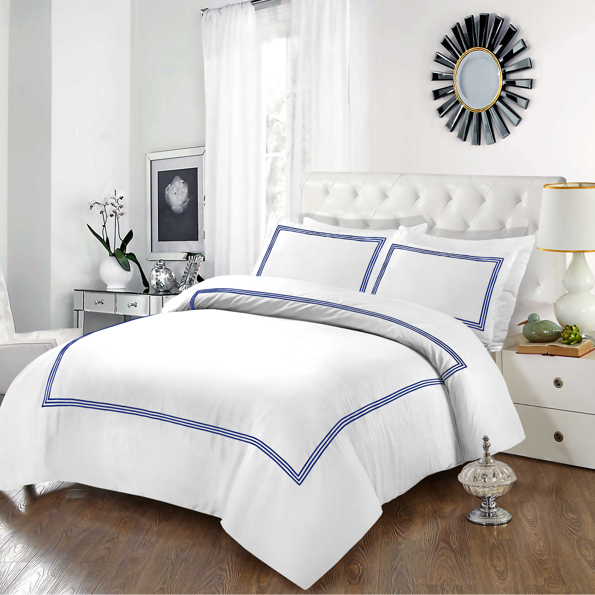 Tamor® Embroided Baratta Stitch Duvet Cover Set with Matching Pillowcases