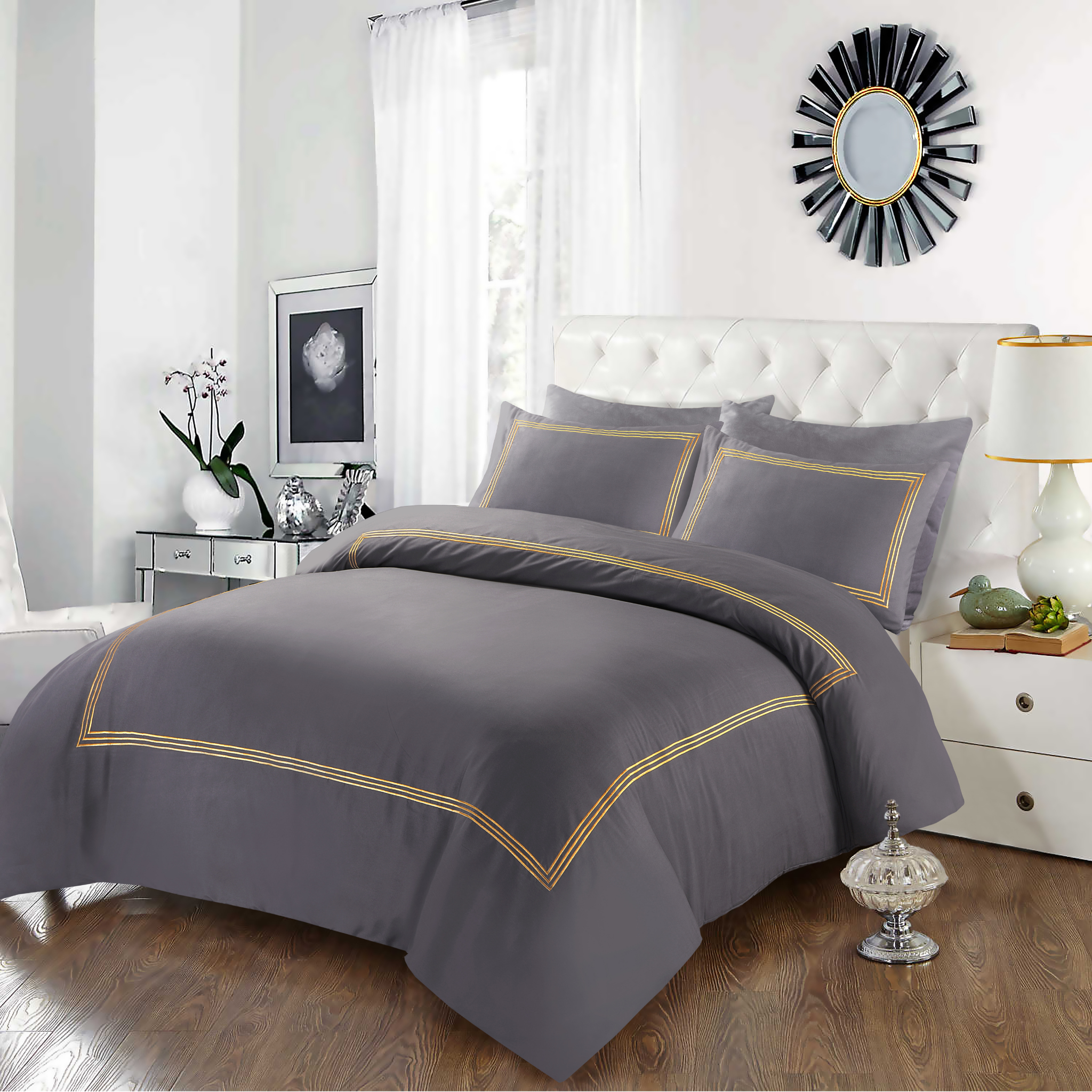 Tamor® Embroided Baratta Stitch Duvet Cover Set with Matching Pillowcases